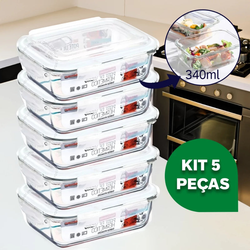Kit 5 Potes Vidro Hermético  370ml Premium