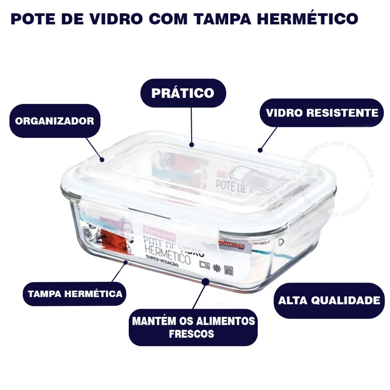 Kit 5 Potes Vidro Hermético  370ml Premium